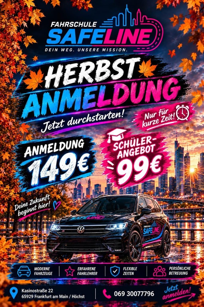 Fahrschule SafeLine Herbst-Angebot - Anmeldung 149€ / Schüler-Angebot 99€